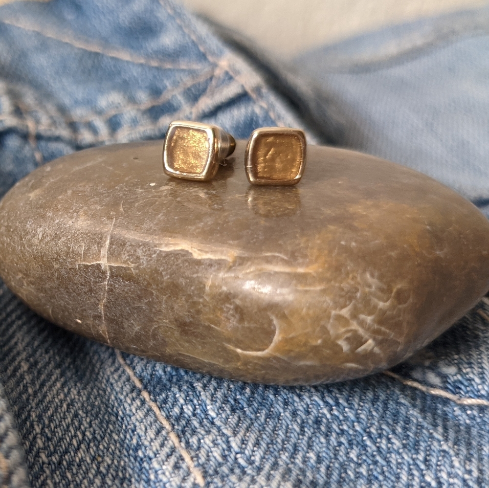 Tiny Post Earrings | Gold Tone Enamel Square Pierced Earrings Every Day Style